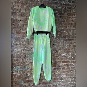Tie Die Highlighter Neon Yellow and Green Sweatshirt and Jogger Set Small